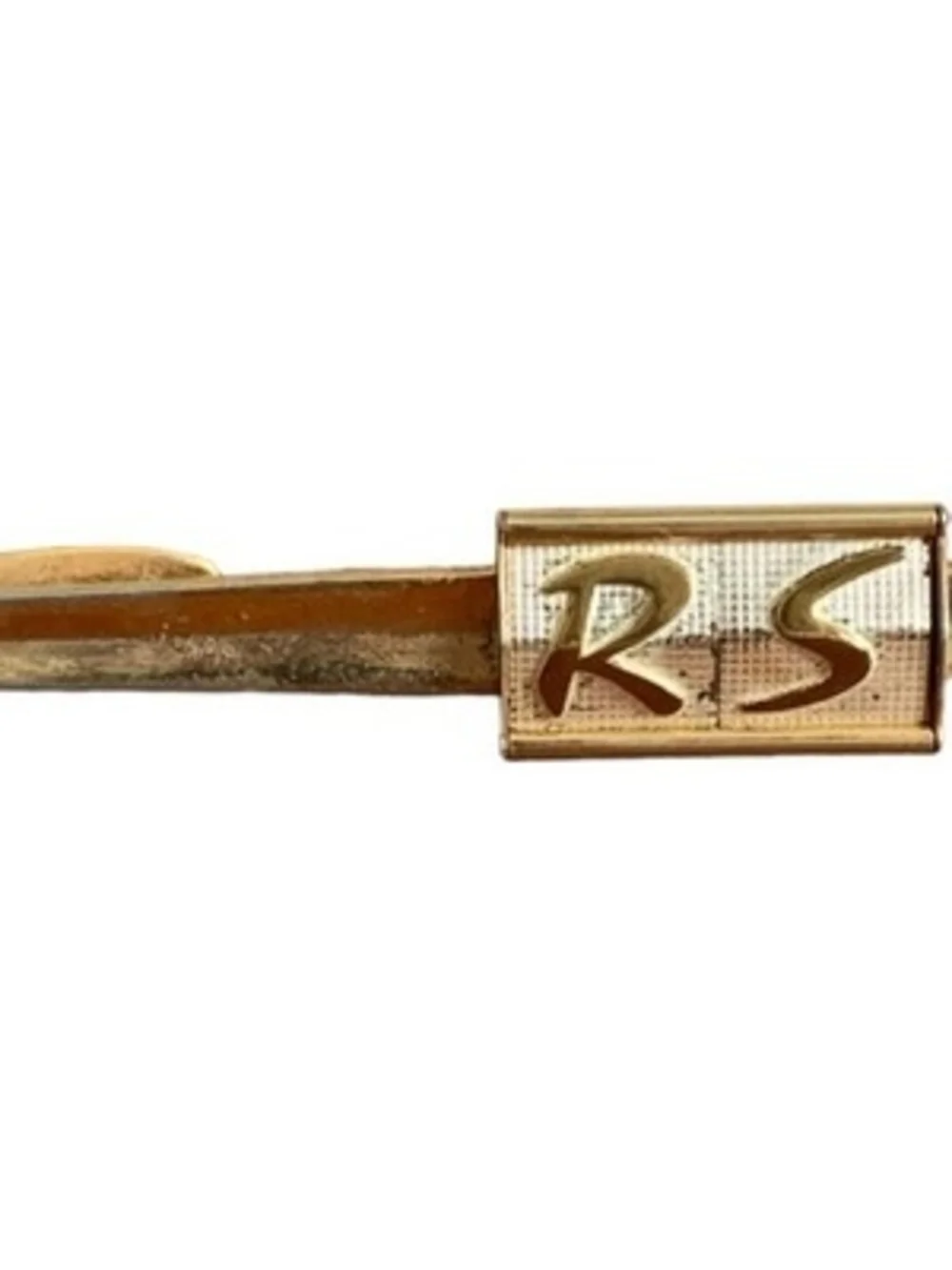 Vintage Gold Toned Personalized Monogrammed Tie Clip Tie Bar with Initials RS